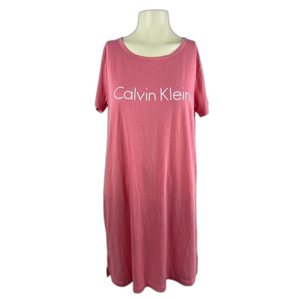 Calvin Klein Womens Short Sleeve Round Neck Nightgown Sleepwear Pink Size Large
